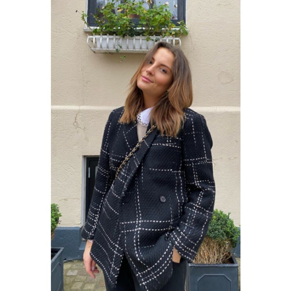 Anine Bing Kaia Blazer Black Plaid Size L